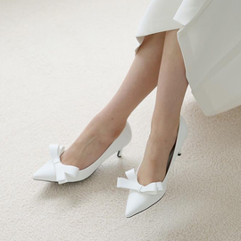 [GIRLS GOOB] Women's Comfortable Ribbon High Heels, Dress Pointed Toe Stiletto, Pumps, Synthetic Leather - Made in KOREA